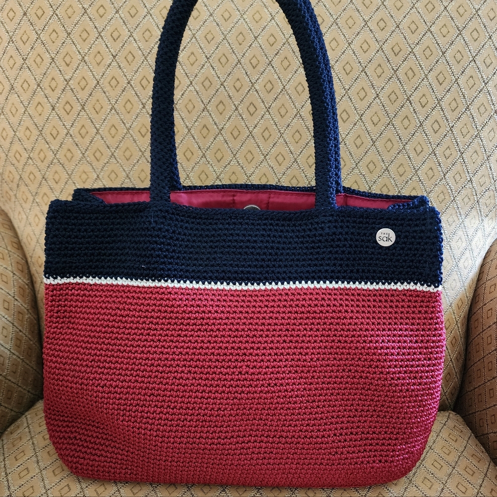The SAK Crochet Red Blue Handbag/Shoulder Bag